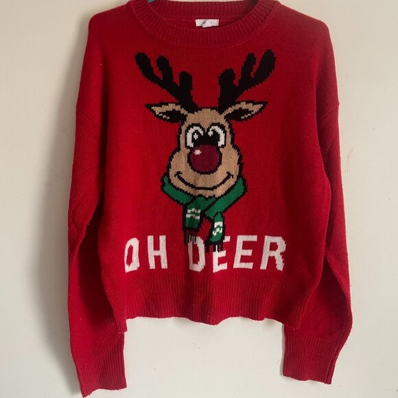 “Oh Deer” Reindeer Christmas Sweater - Picture 1 of 5